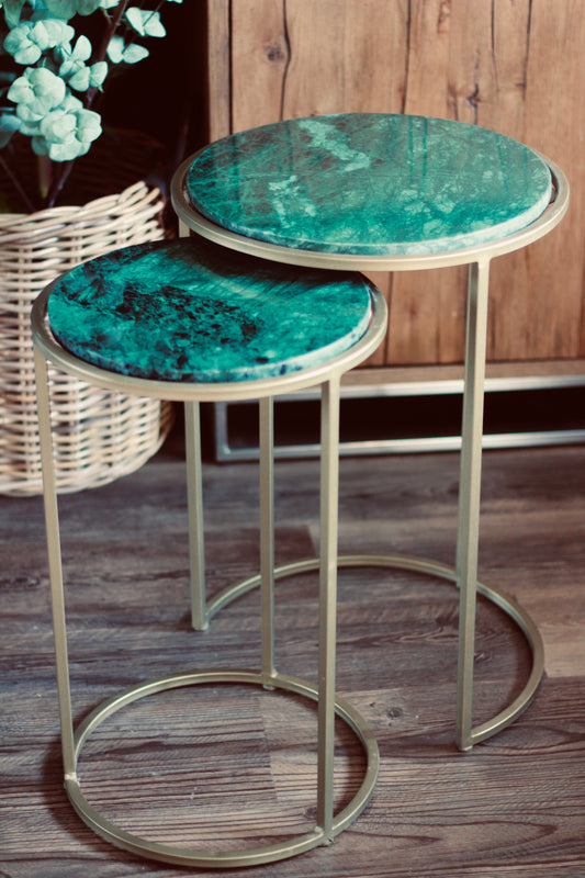 Forest Green Rajasthani Marble Nest of Side Tables