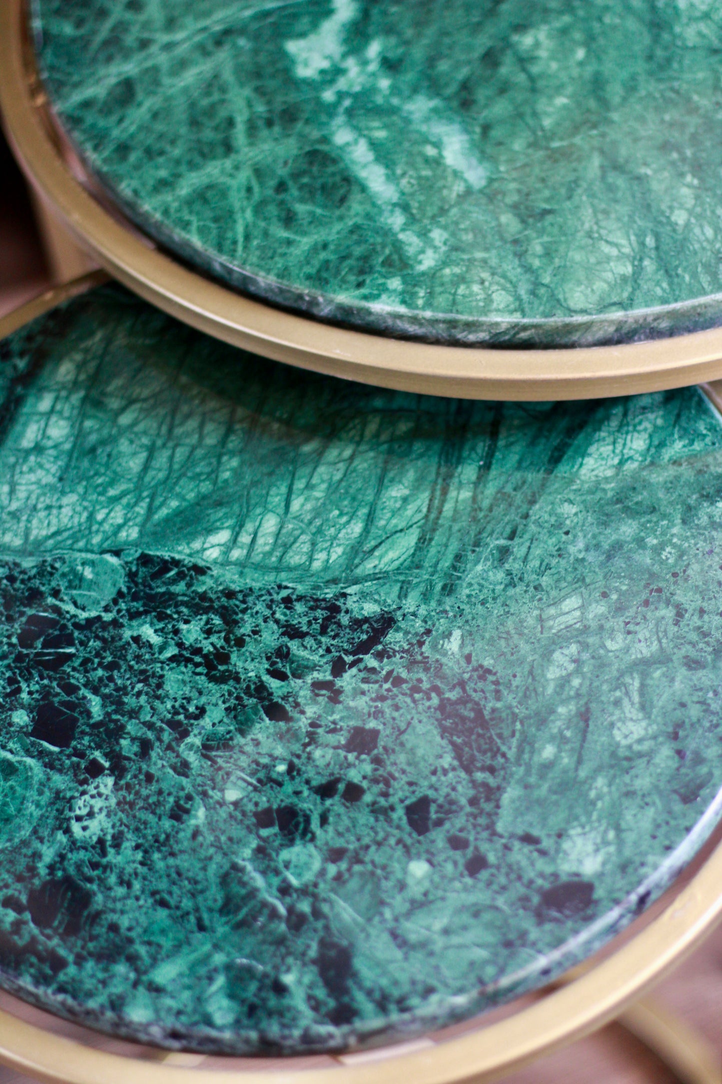 Forest Green Rajasthani Marble Nest of Side Tables styled view – Leya Buster Interiors