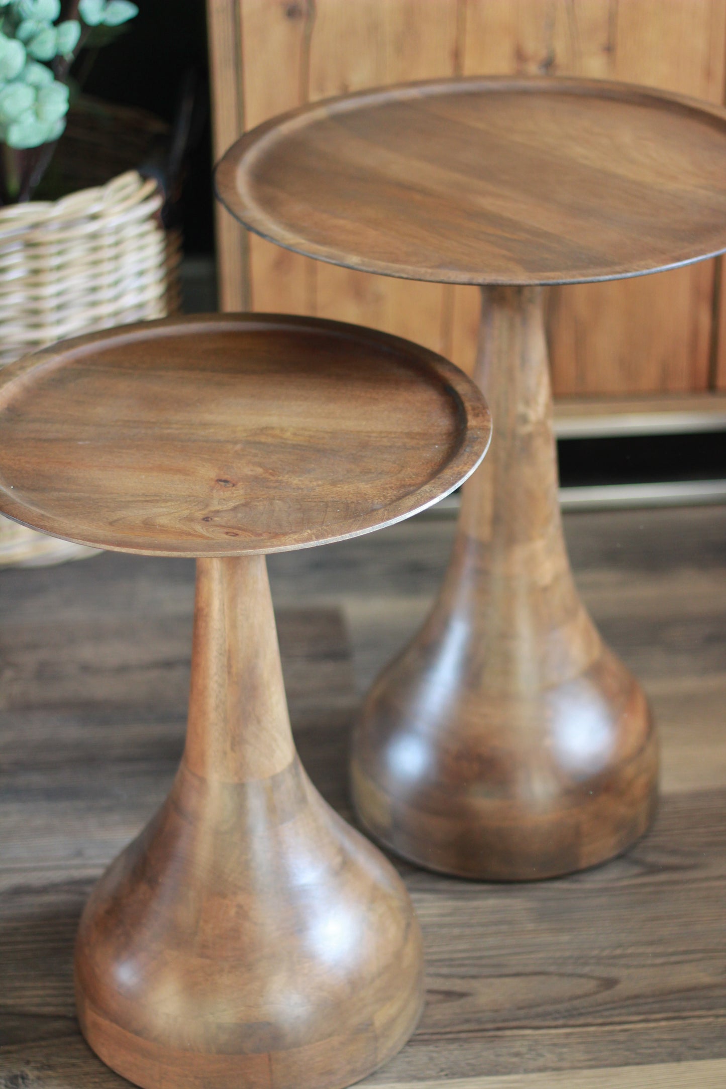 Small Mango Wood Pedestal Side Table styled view – Leya Buster Interiors