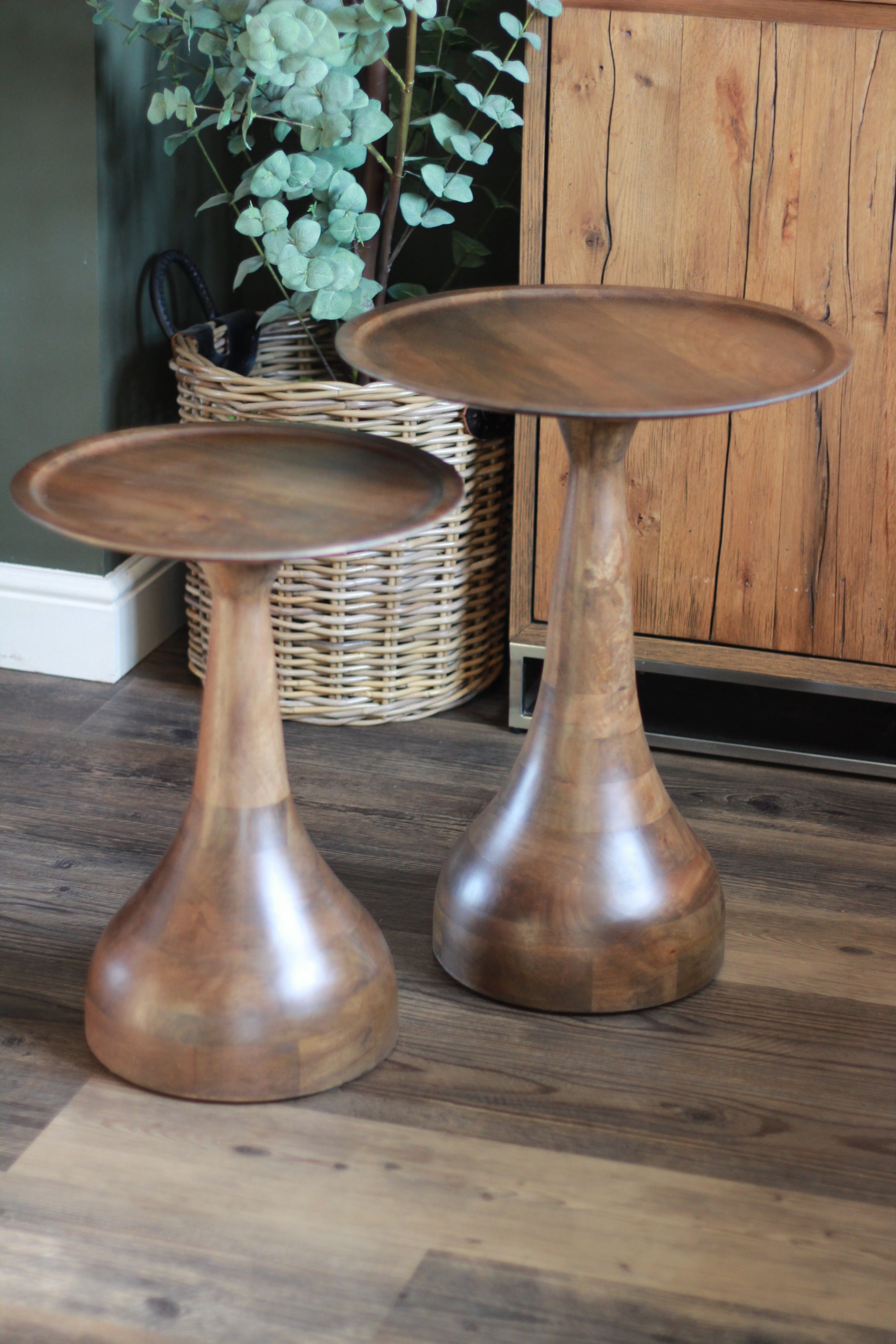 Large Mango Wood Pedestal Side Table styled view – Leya Buster Interiors
