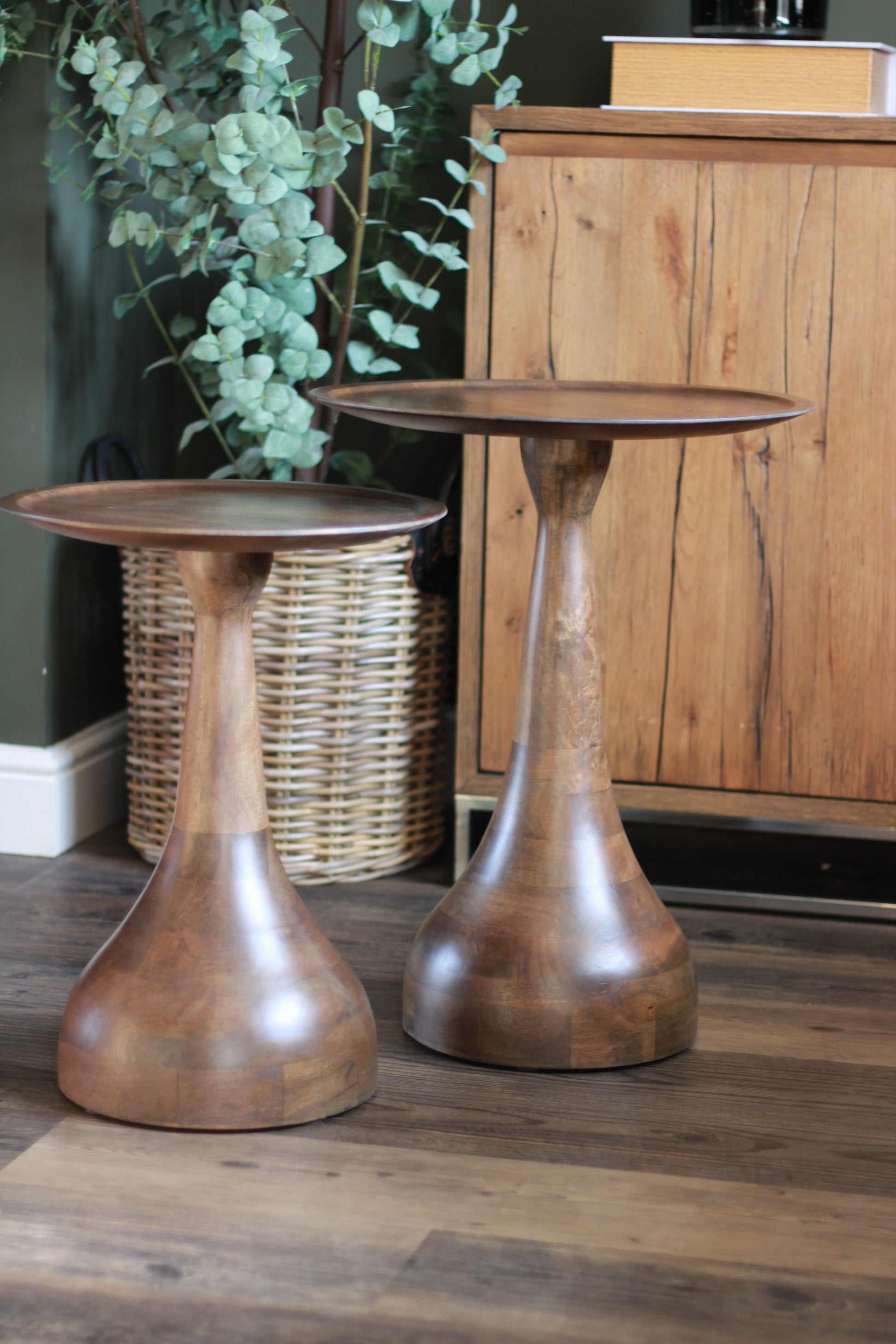 Small Mango Wood Pedestal Side Table styled view – Leya Buster Interiors