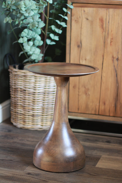 Small Mango Wood Pedestal Side Table styled view – Leya Buster Interiors