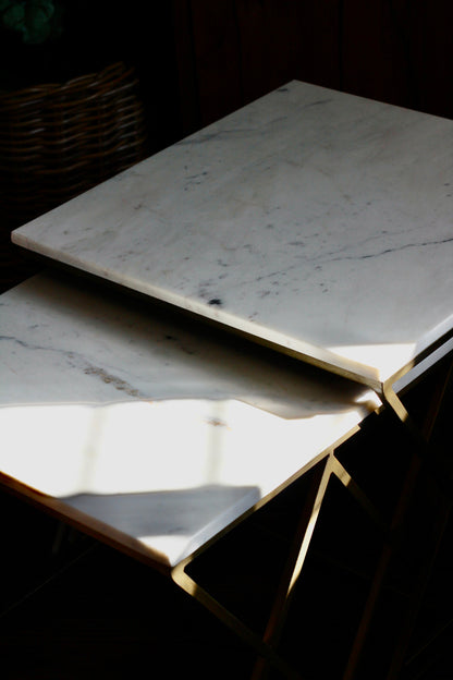 White Rajasthani Marble Nest of Tables styled view – Leya Buster Interiors