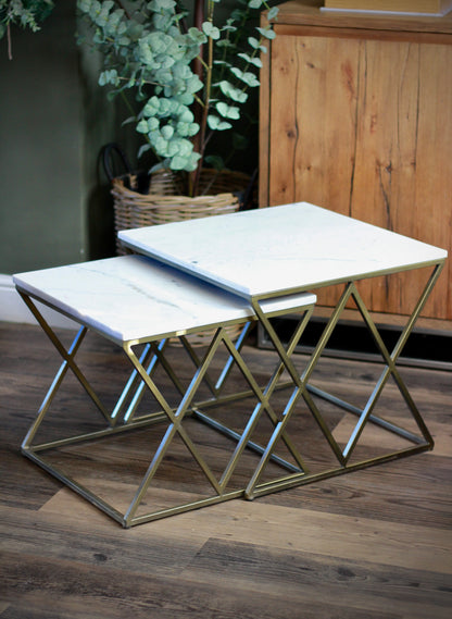 White Rajasthani Marble Nest of Tables styled view – Leya Buster Interiors
