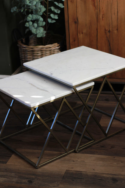 White Rajasthani Marble Nest of Tables styled view – Leya Buster Interiors