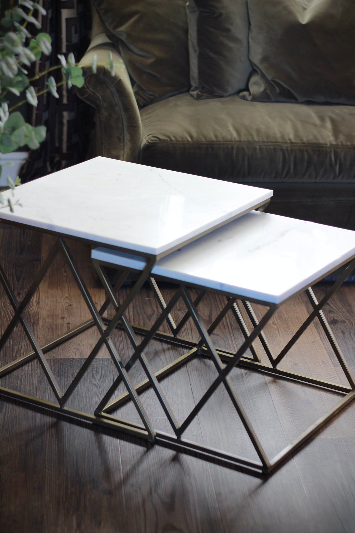 White Rajasthani Marble Nest of Tables styled view – Leya Buster Interiors