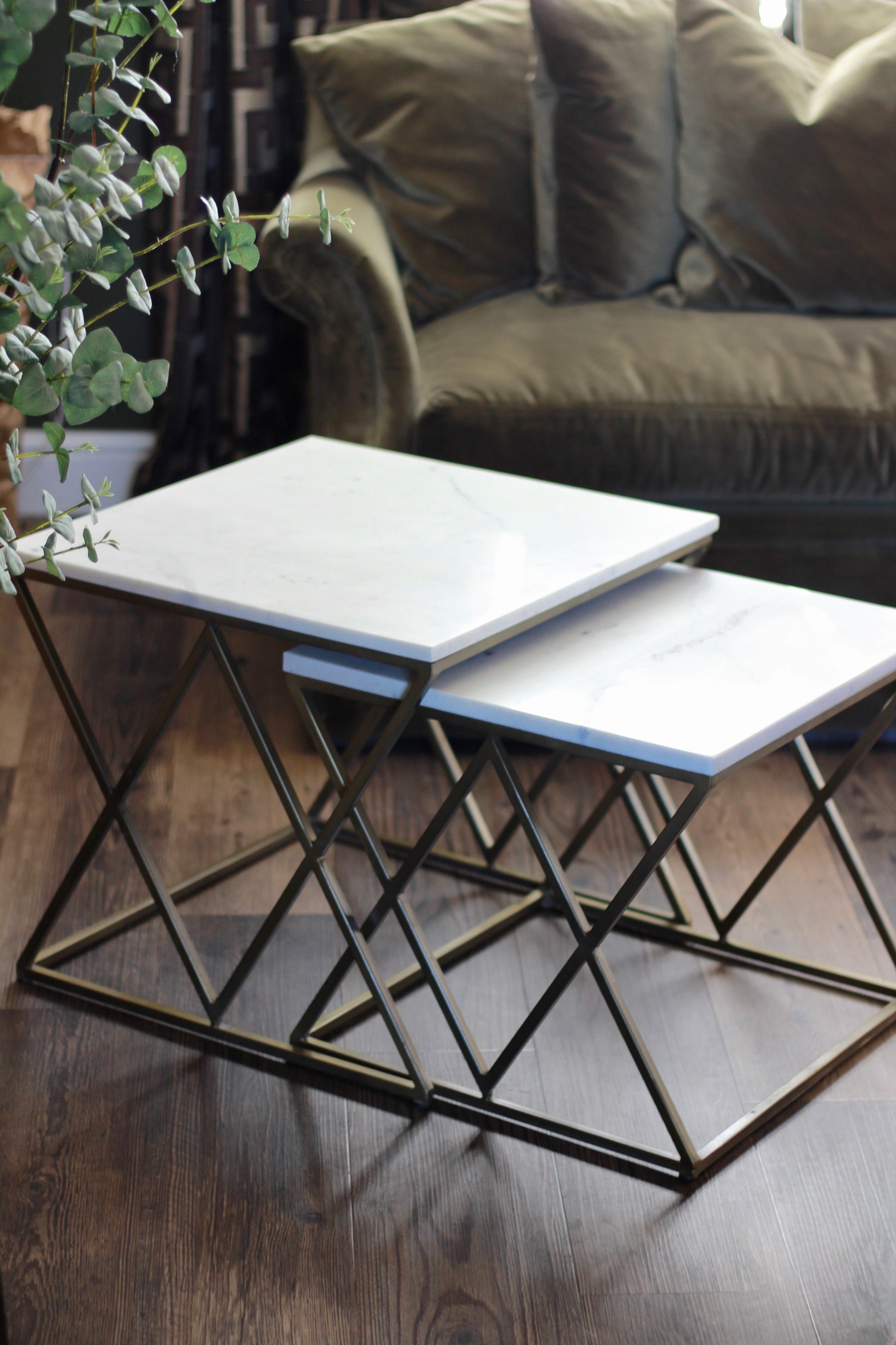 White Rajasthani Marble Nest of Tables detail – Leya Buster Interiors
