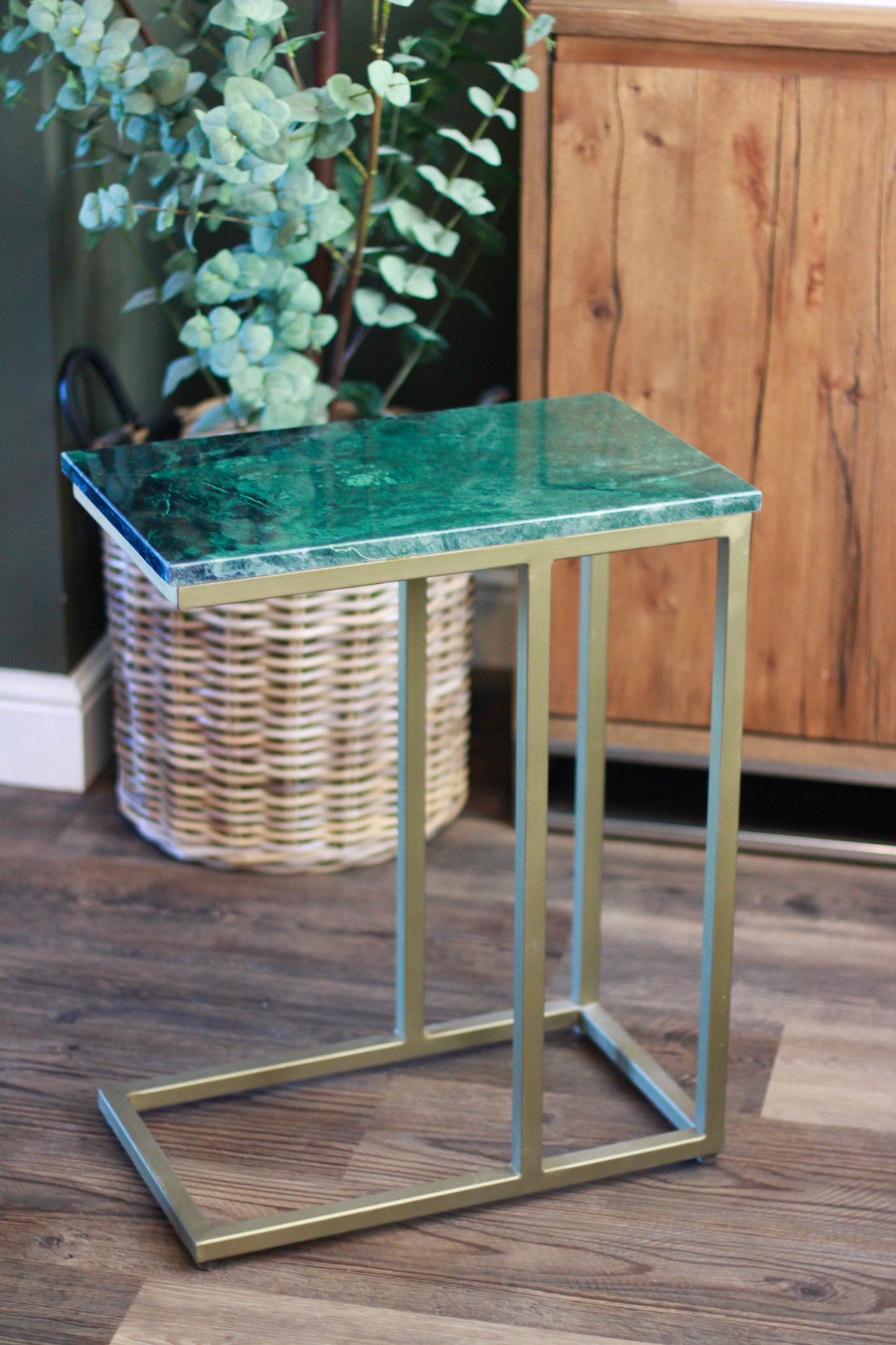 Forest Green Rajasthani Marble Sofa Side Table styled view – Leya Buster Interiors