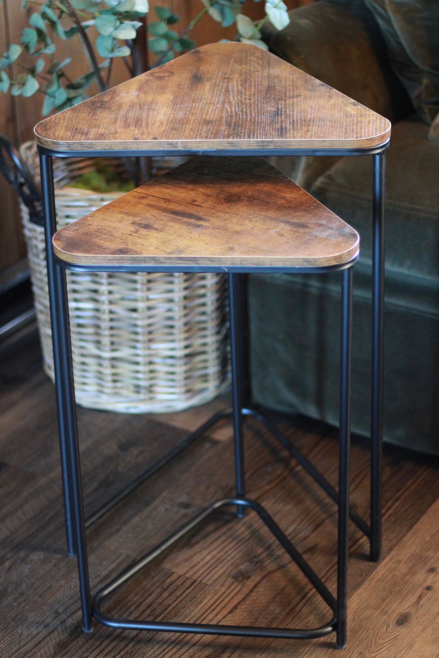 Set of 2 Wood Effect Nesting Side Tables | Black Metal Frame – side table at Leya Buster Interiors