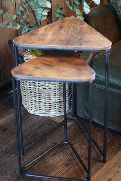 Set of 2 Wood Effect Nesting Side Tables | Black Metal Frame styled view – Leya Buster Interiors