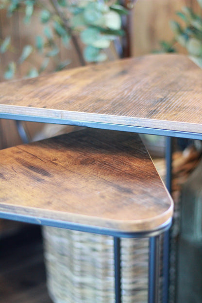 Set of 2 Wood Effect Nesting Side Tables | Black Metal Frame detail – Leya Buster Interiors