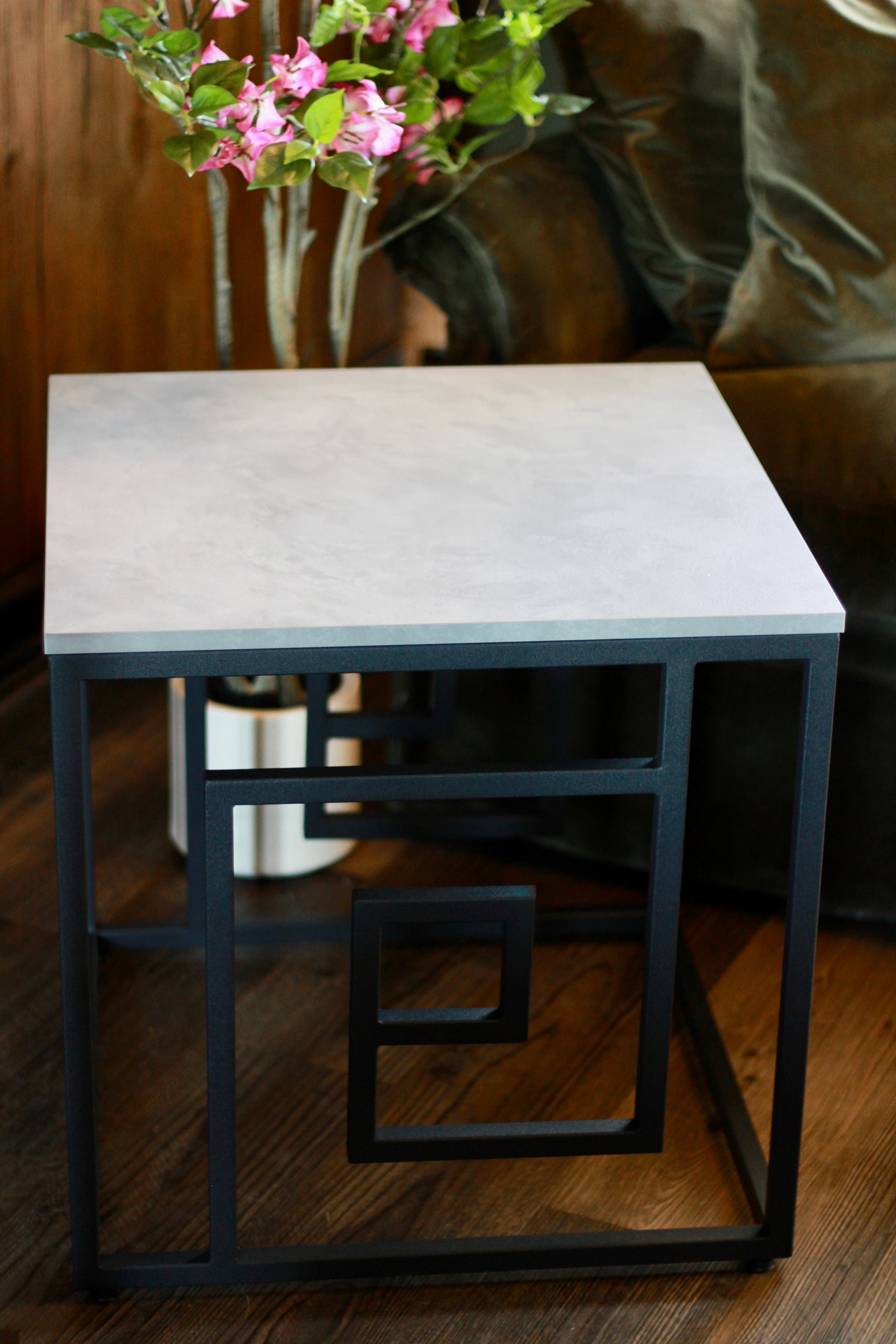 Black Metal Side Table with Marble Effect Top – side table at Leya Buster Interiors