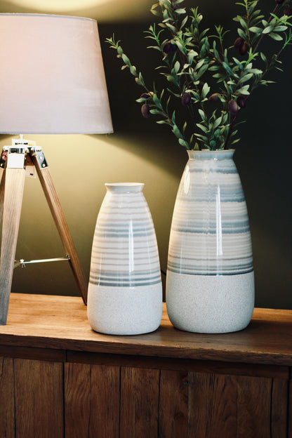 Beige Striped Ceramic Vase | Small & Large detail – Leya Buster Interiors