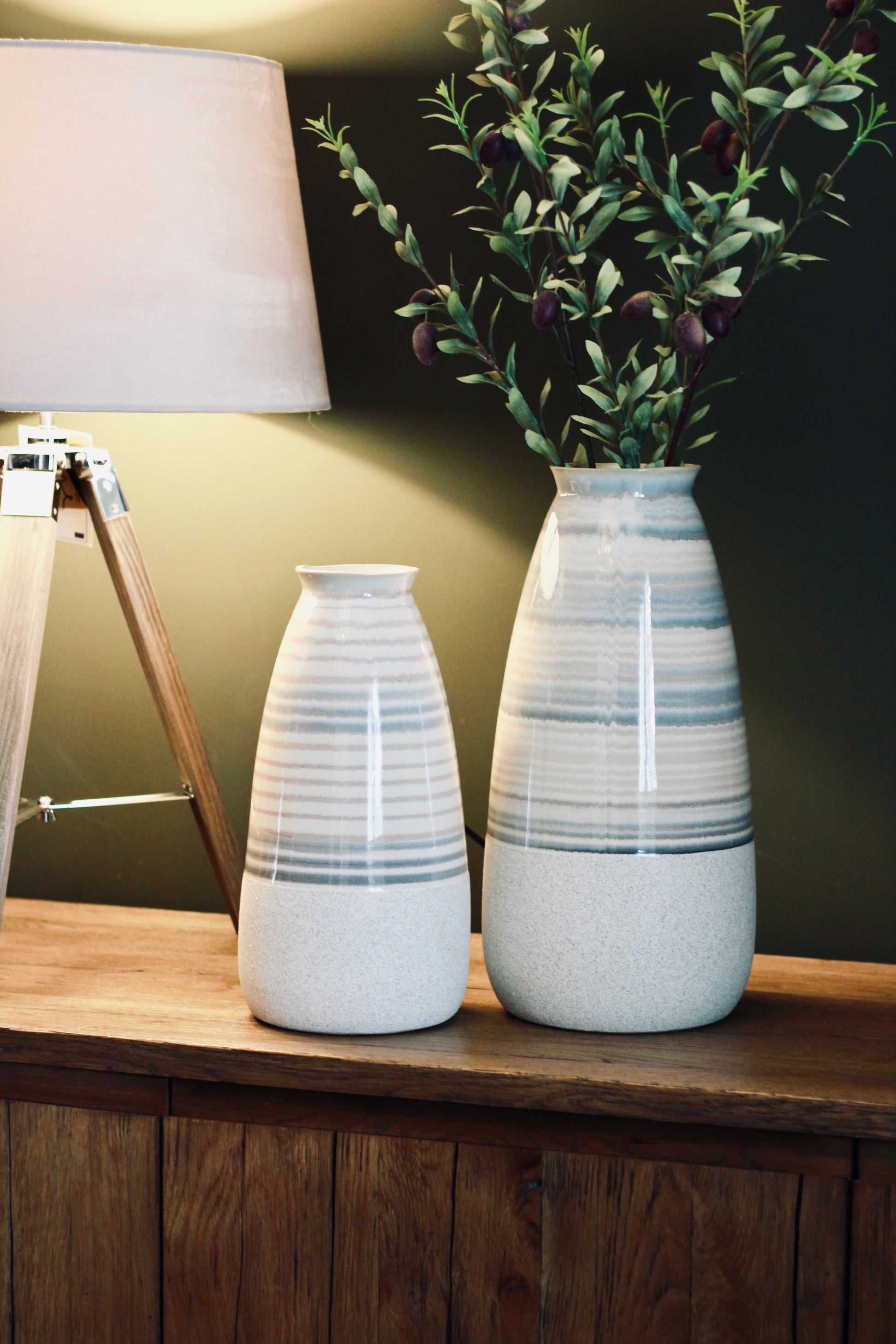 Beige Striped Ceramic Vase | Small & Large – decorative vase at Leya Buster Interiors