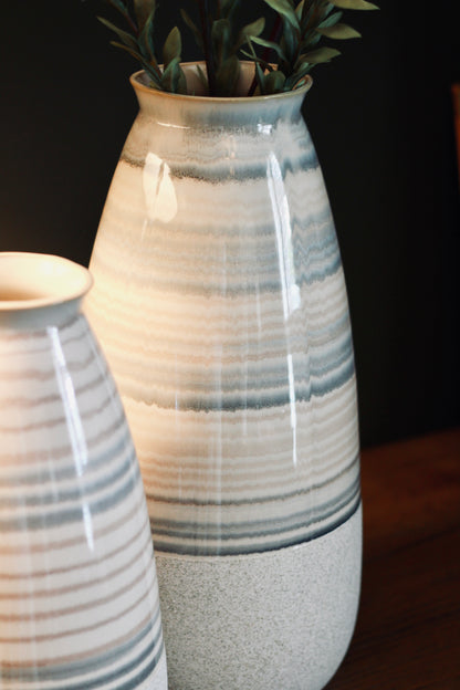 Beige Striped Ceramic Vase | Small & Large styled view – Leya Buster Interiors
