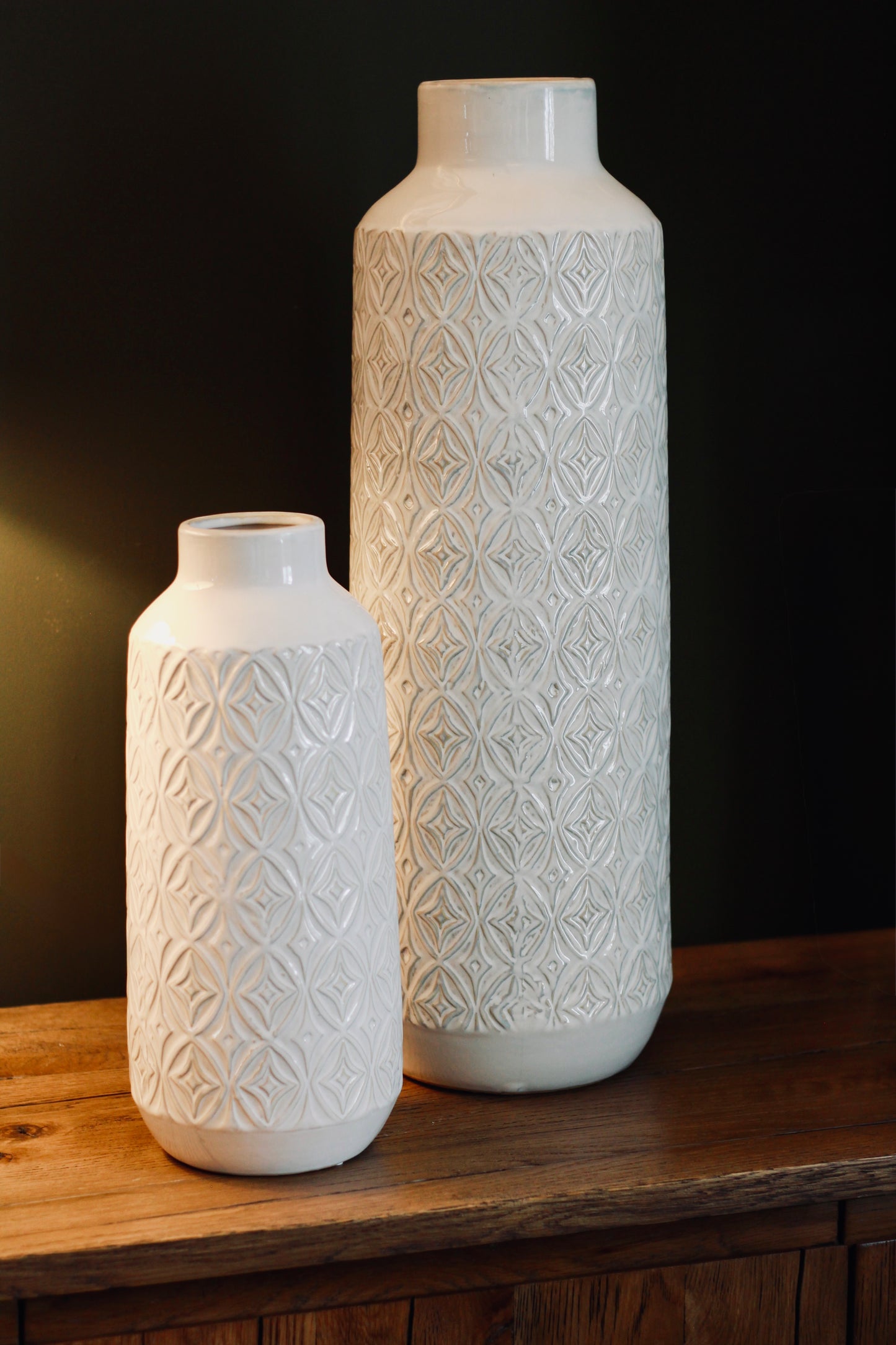 White Carved Ceramic Vase | Small & Large – decorative vase at Leya Buster Interiors