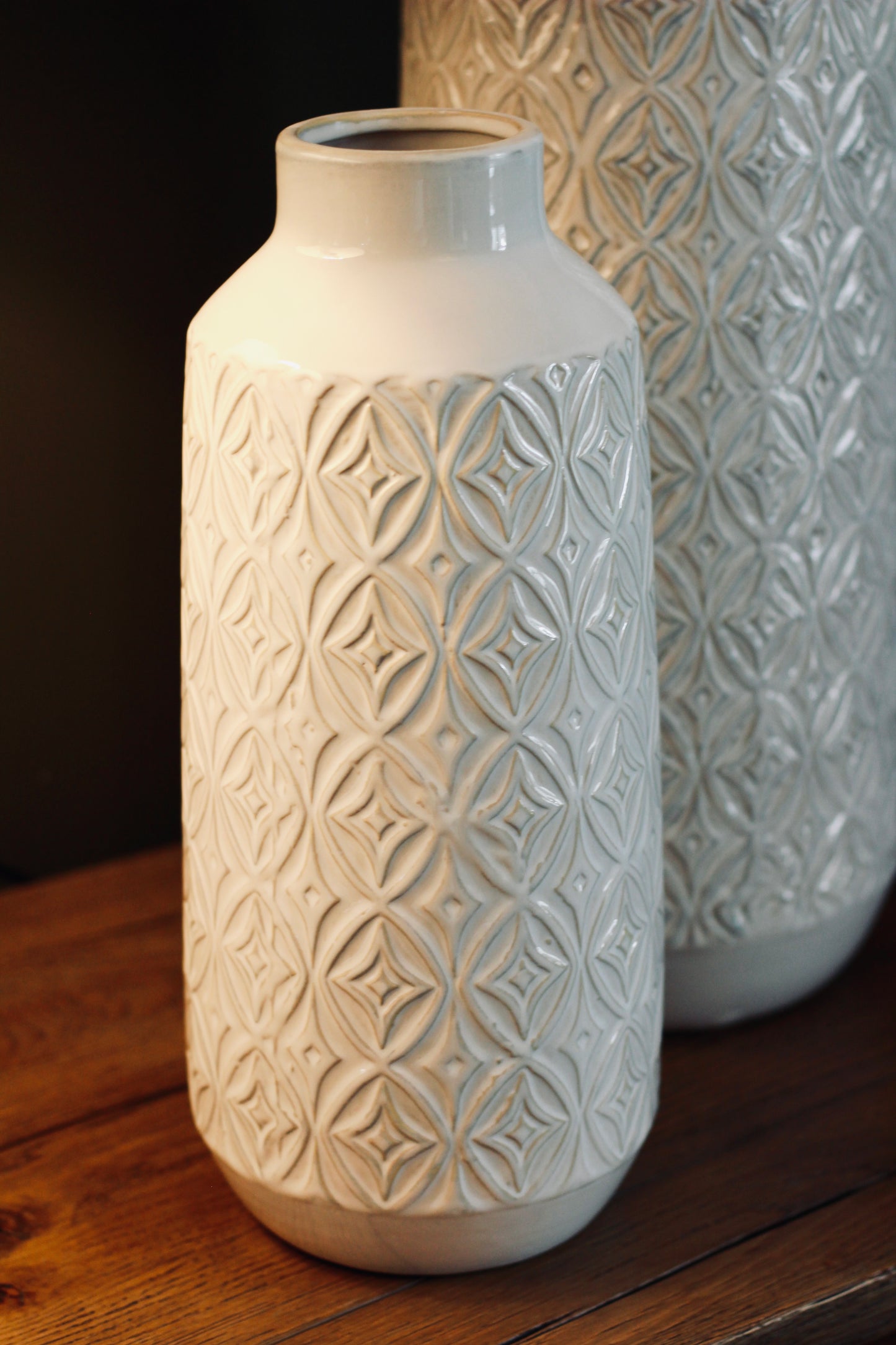 White Carved Ceramic Vase | Small & Large styled view – Leya Buster Interiors