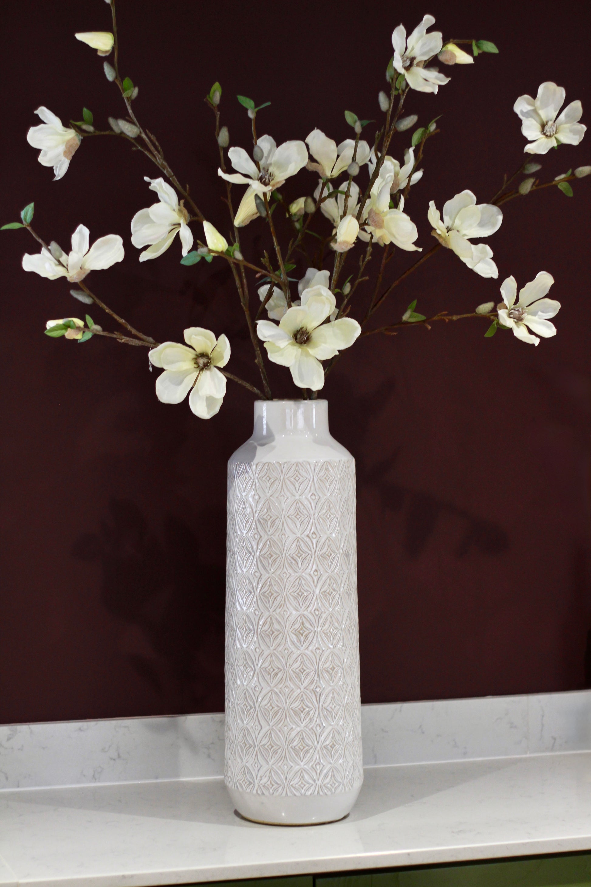 White Carved Ceramic Vase | Small & Large styled view – Leya Buster Interiors