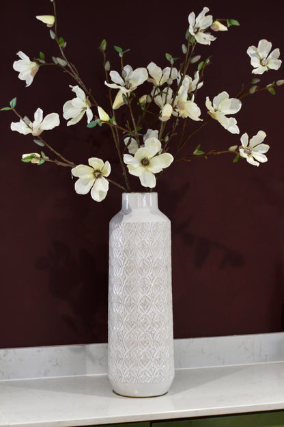 White Carved Ceramic Vase | Small & Large styled view – Leya Buster Interiors