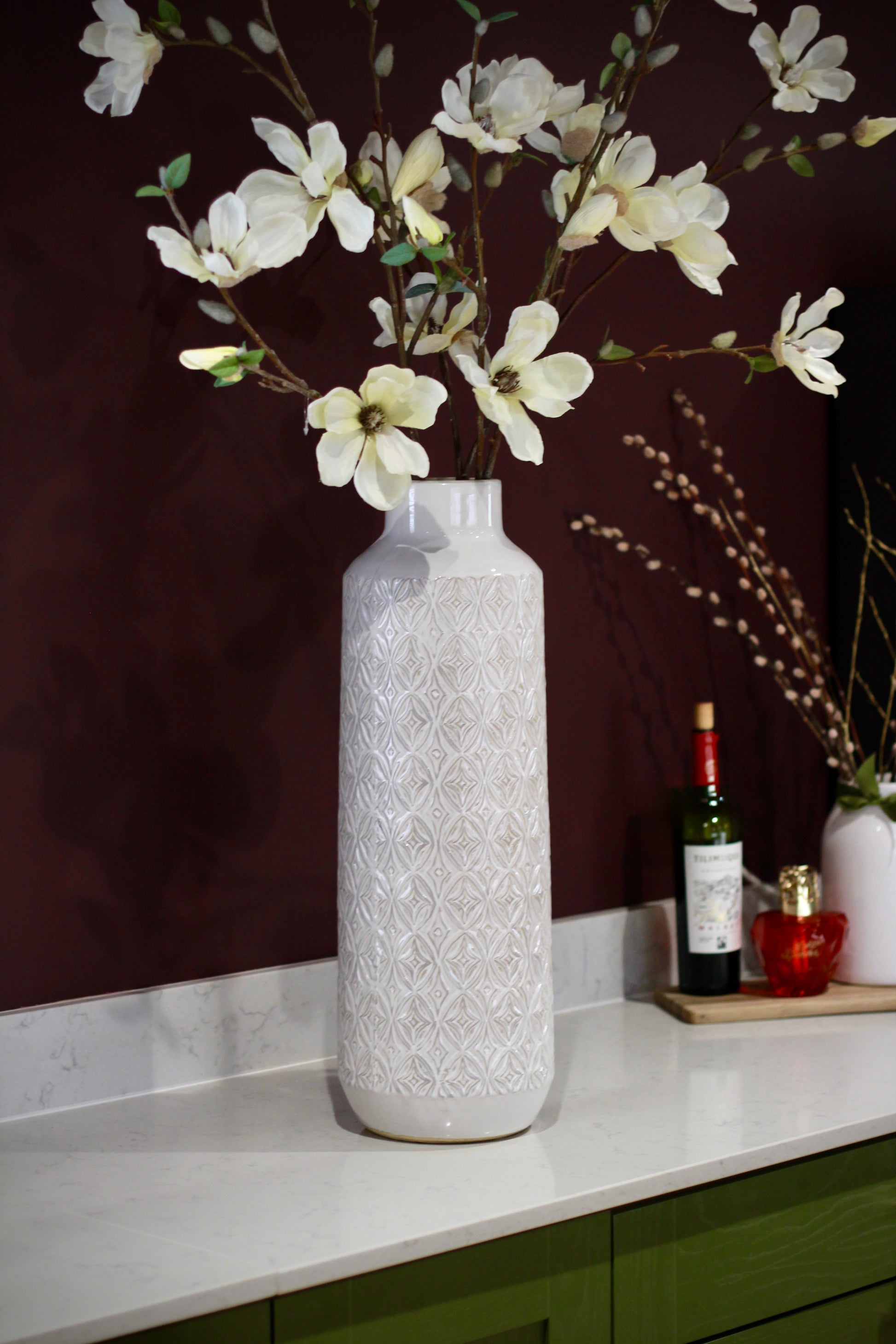 White Carved Ceramic Vase | Small & Large styled view – Leya Buster Interiors