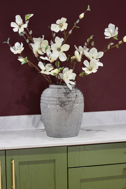 Antique Grey Terracotta Pot Vase styled view – Leya Buster Interiors
