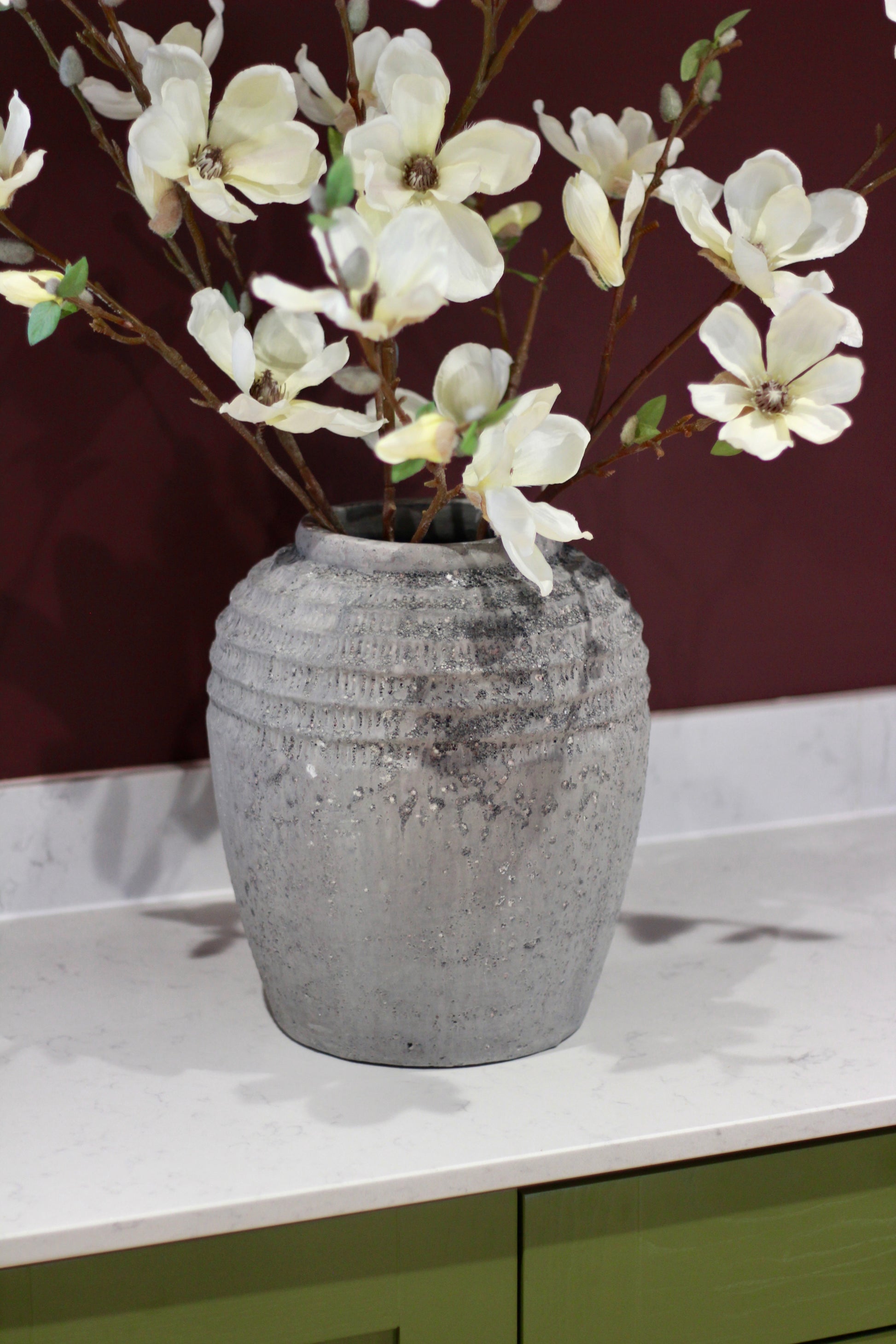 Antique Grey Terracotta Pot Vase styled view – Leya Buster Interiors