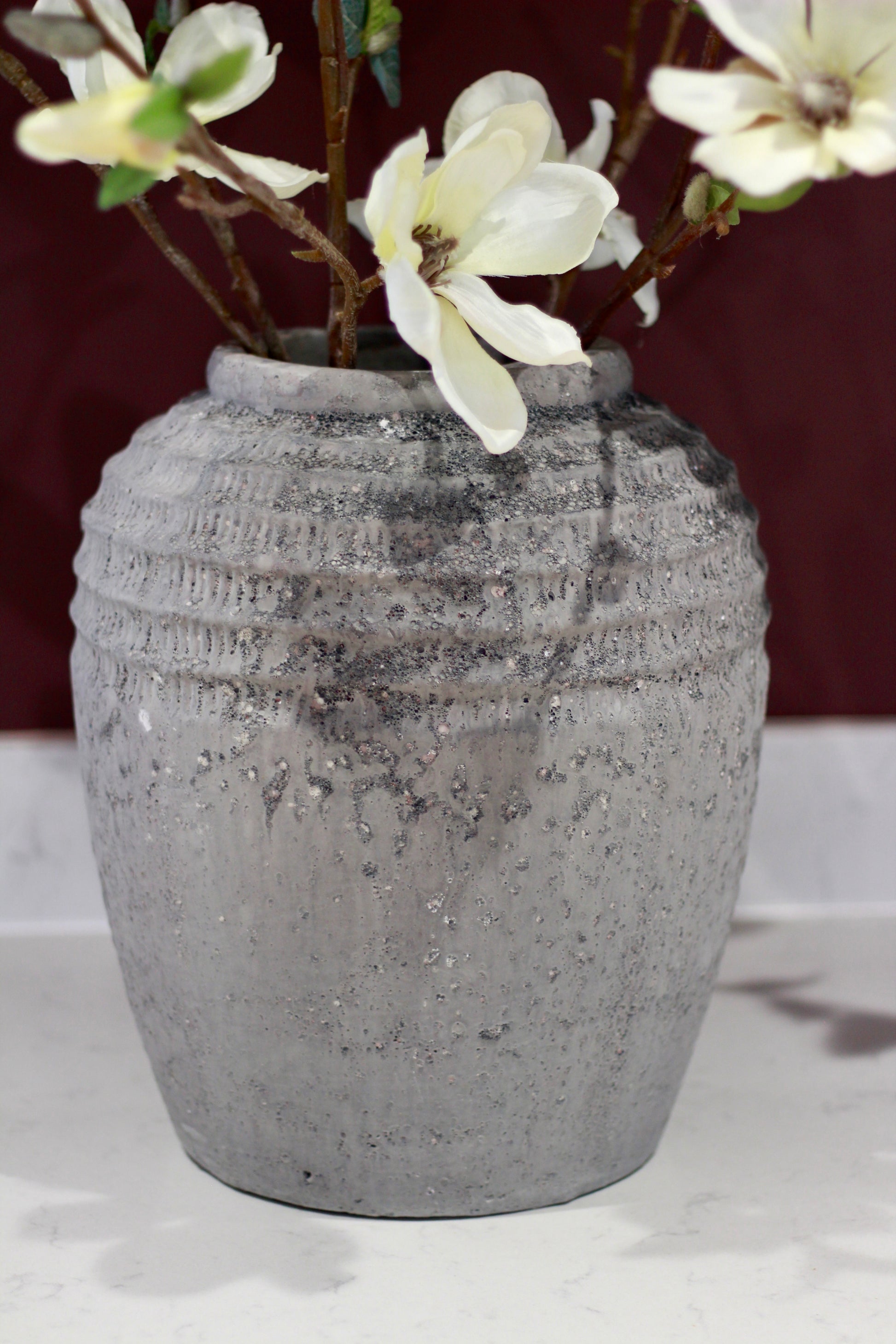 Antique Grey Terracotta Pot Vase styled view – Leya Buster Interiors