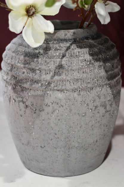 Antique Grey Terracotta Pot Vase styled view – Leya Buster Interiors