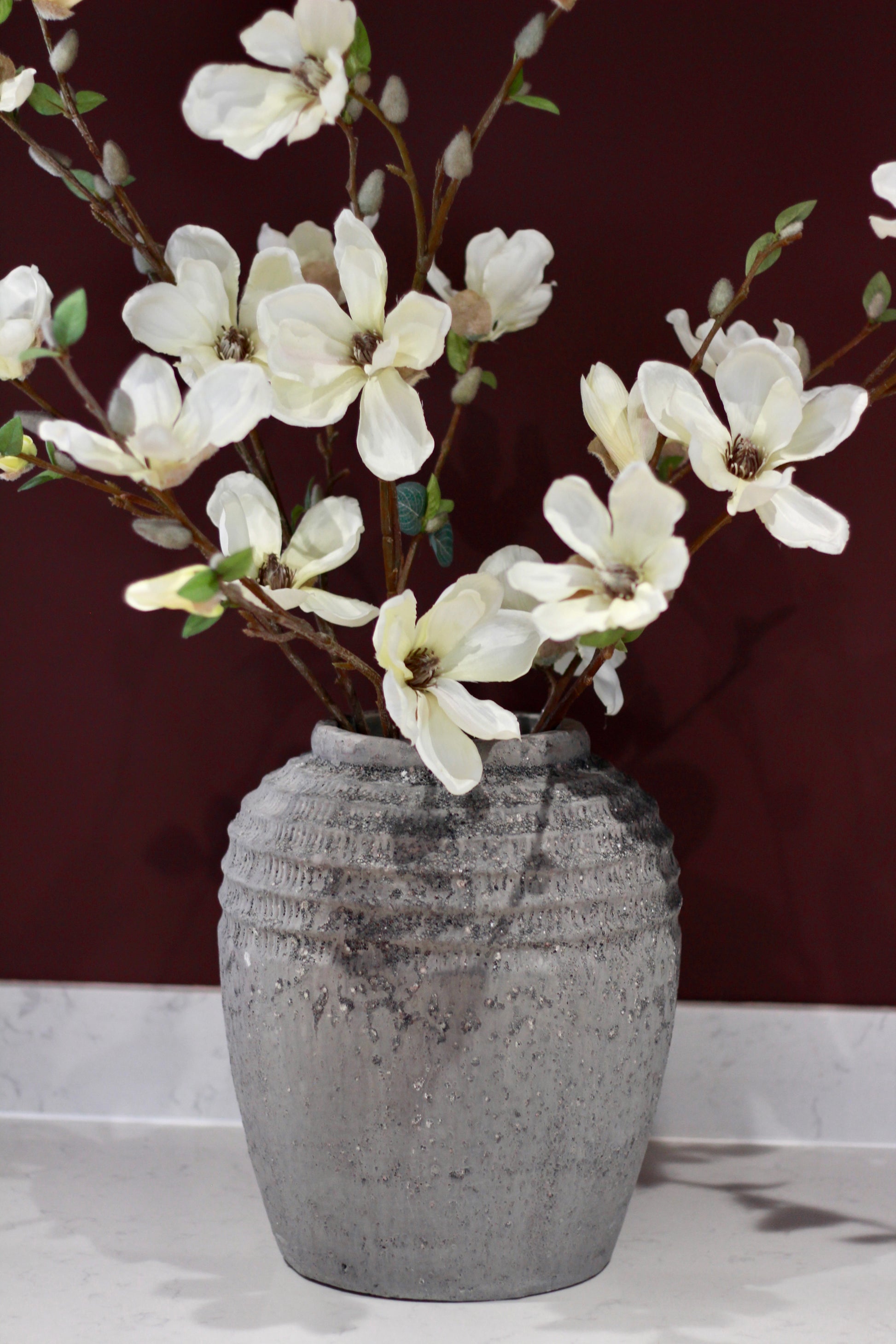 Antique Grey Terracotta Pot Vase styled view – Leya Buster Interiors