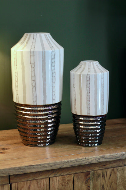 Cream & Bronze Textured Ceramic Vase | Small & Large styled view – Leya Buster Interiors
