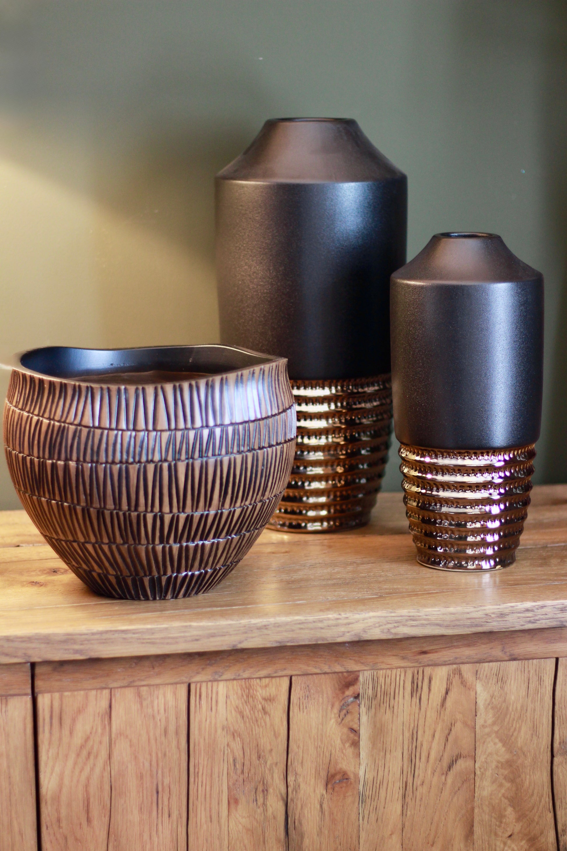 Carved Black & Brown Decorative Bowl – decorative bowl at Leya Buster Interiors