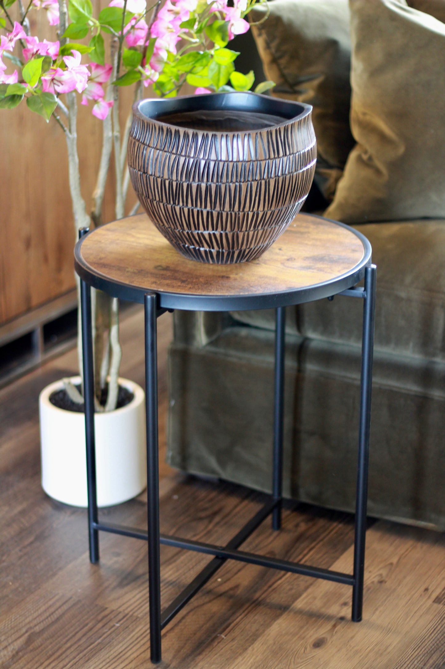 Carved Black & Brown Decorative Bowl styled view – Leya Buster Interiors