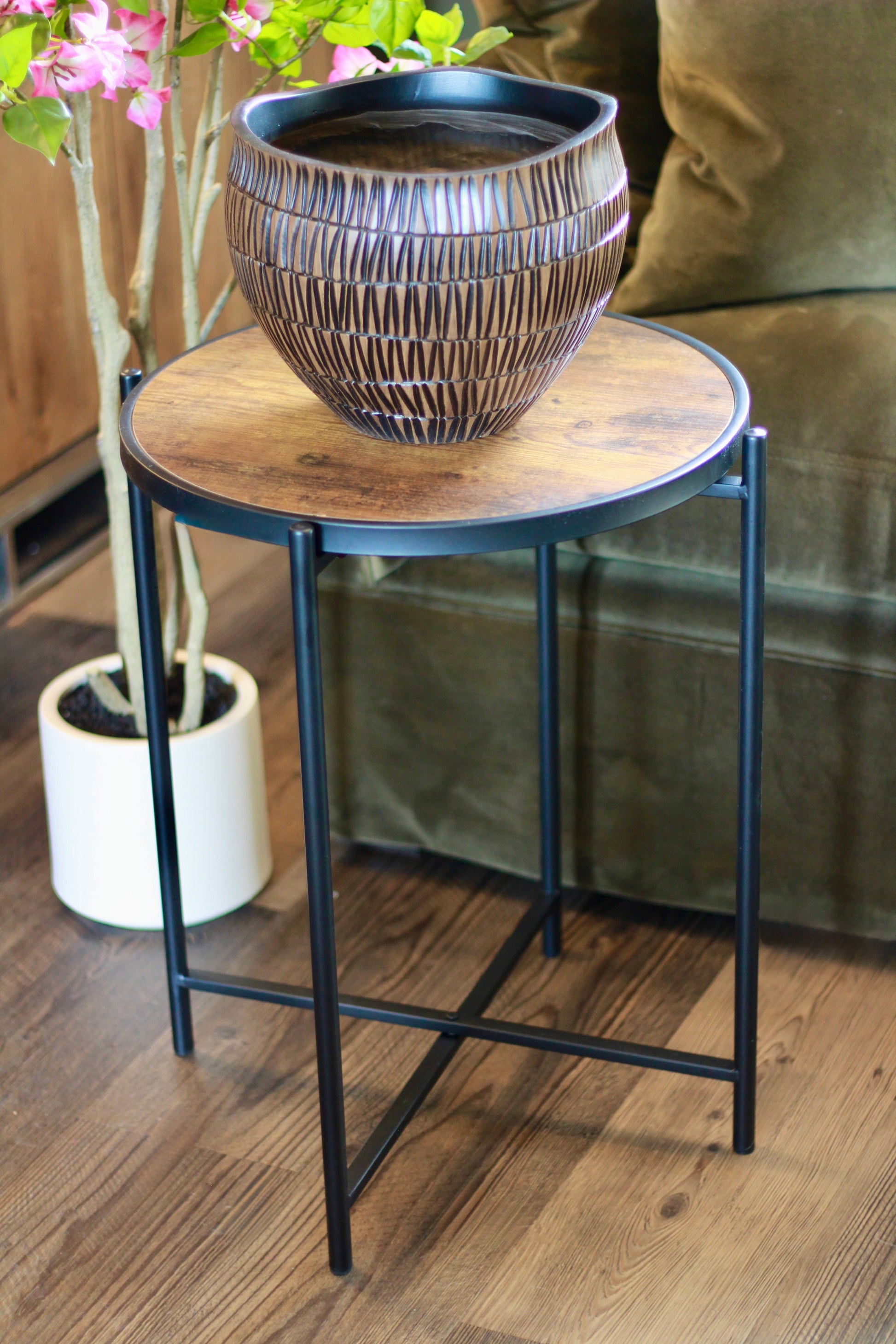 Carved Black & Brown Decorative Bowl styled view – Leya Buster Interiors