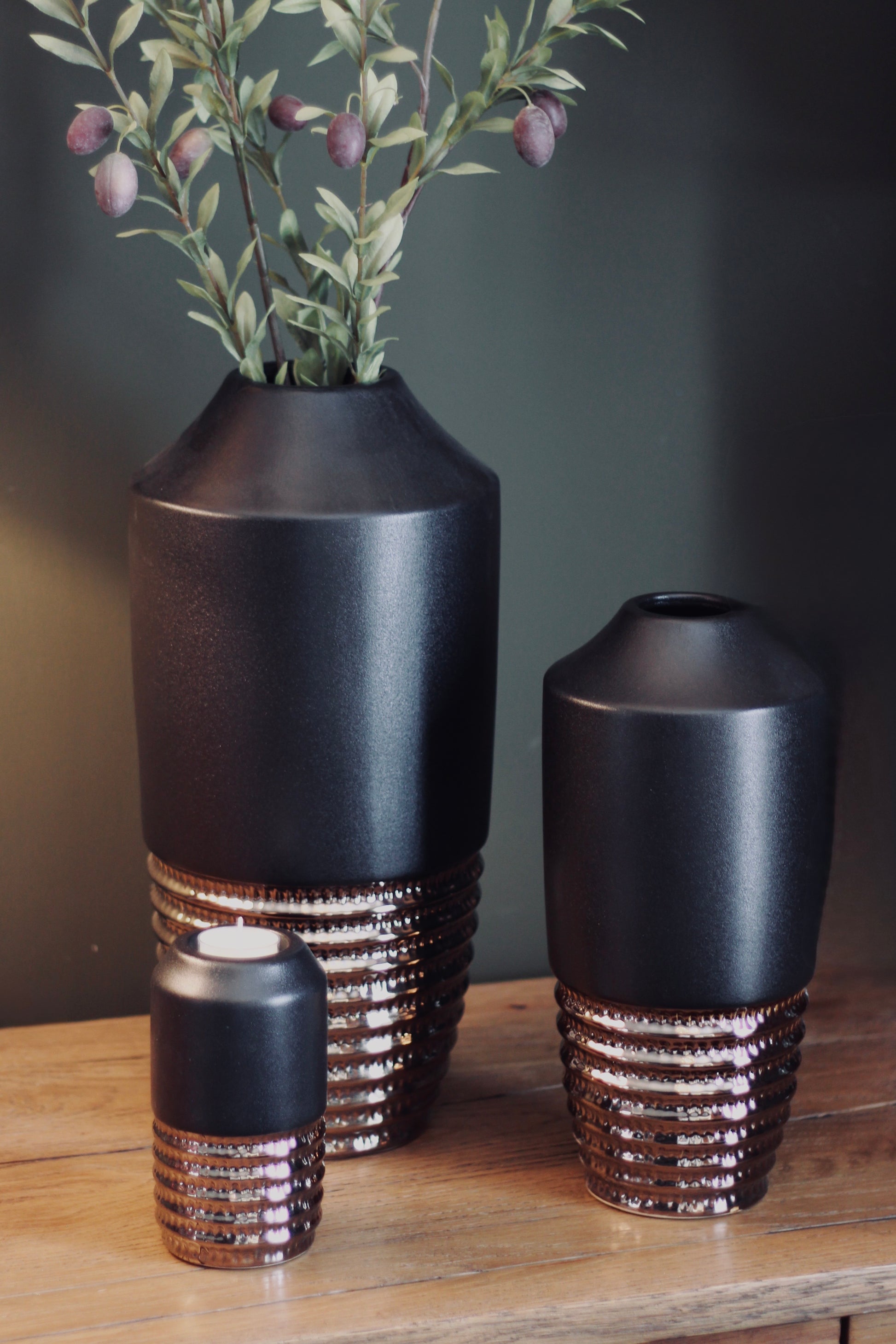 Black & Bronze Textured Vase styled view – Leya Buster Interiors