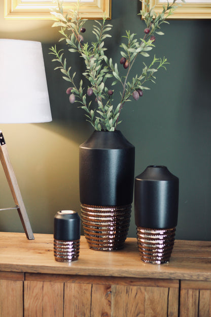 Black & Bronze Textured Vase detail – Leya Buster Interiors