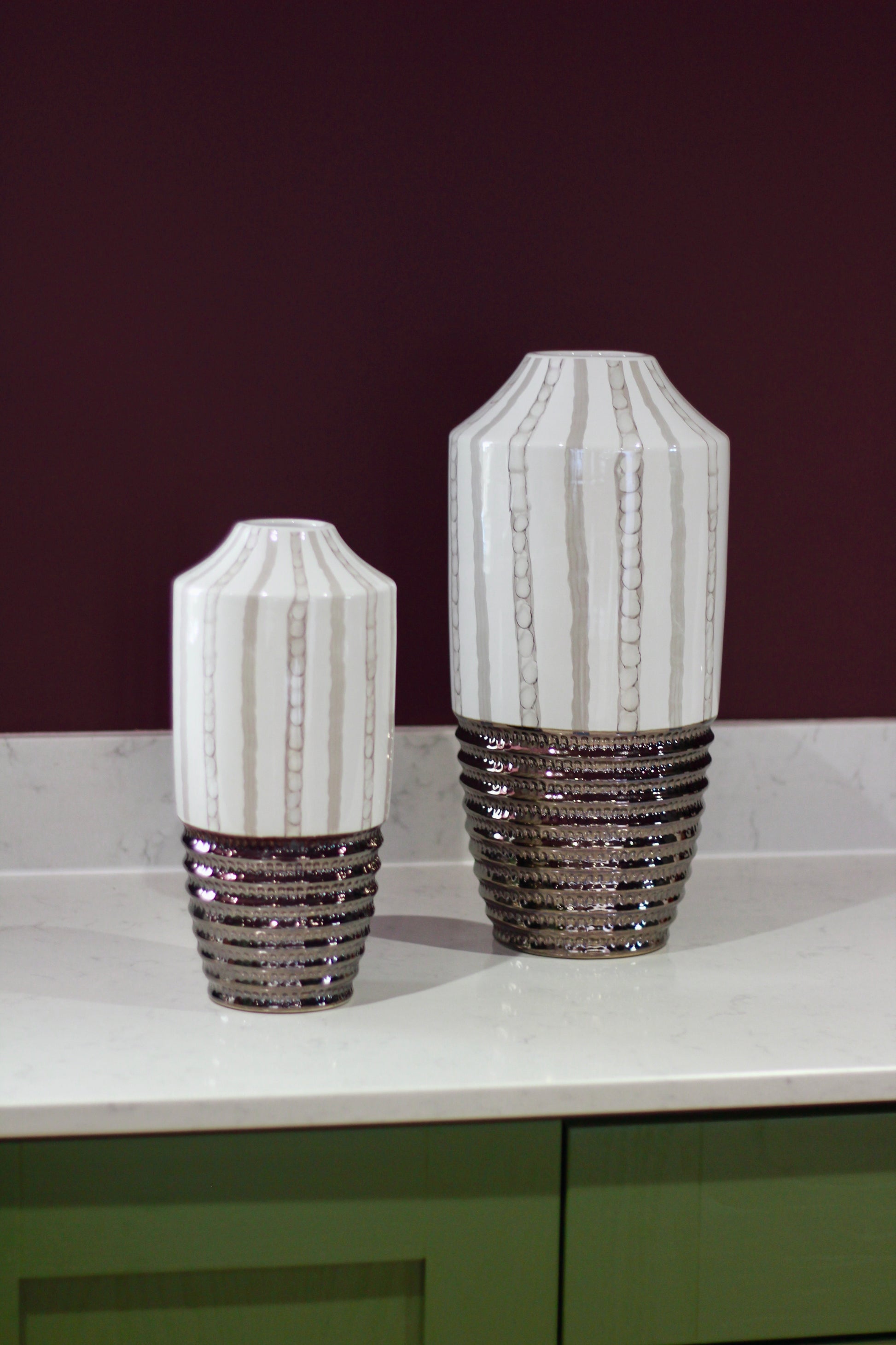 Cream & Bronze Textured Ceramic Vase | Small & Large styled view – Leya Buster Interiors