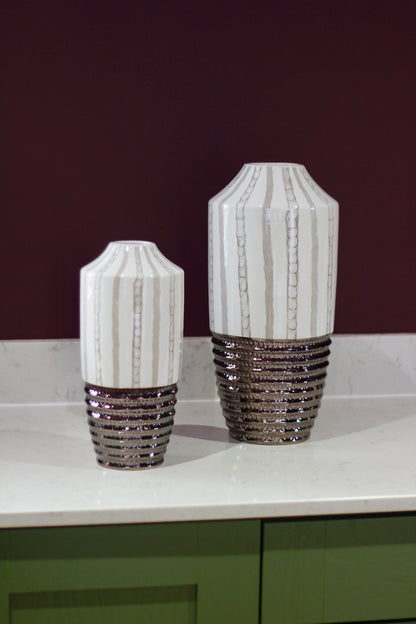 Cream & Bronze Textured Ceramic Vase | Small & Large styled view – Leya Buster Interiors