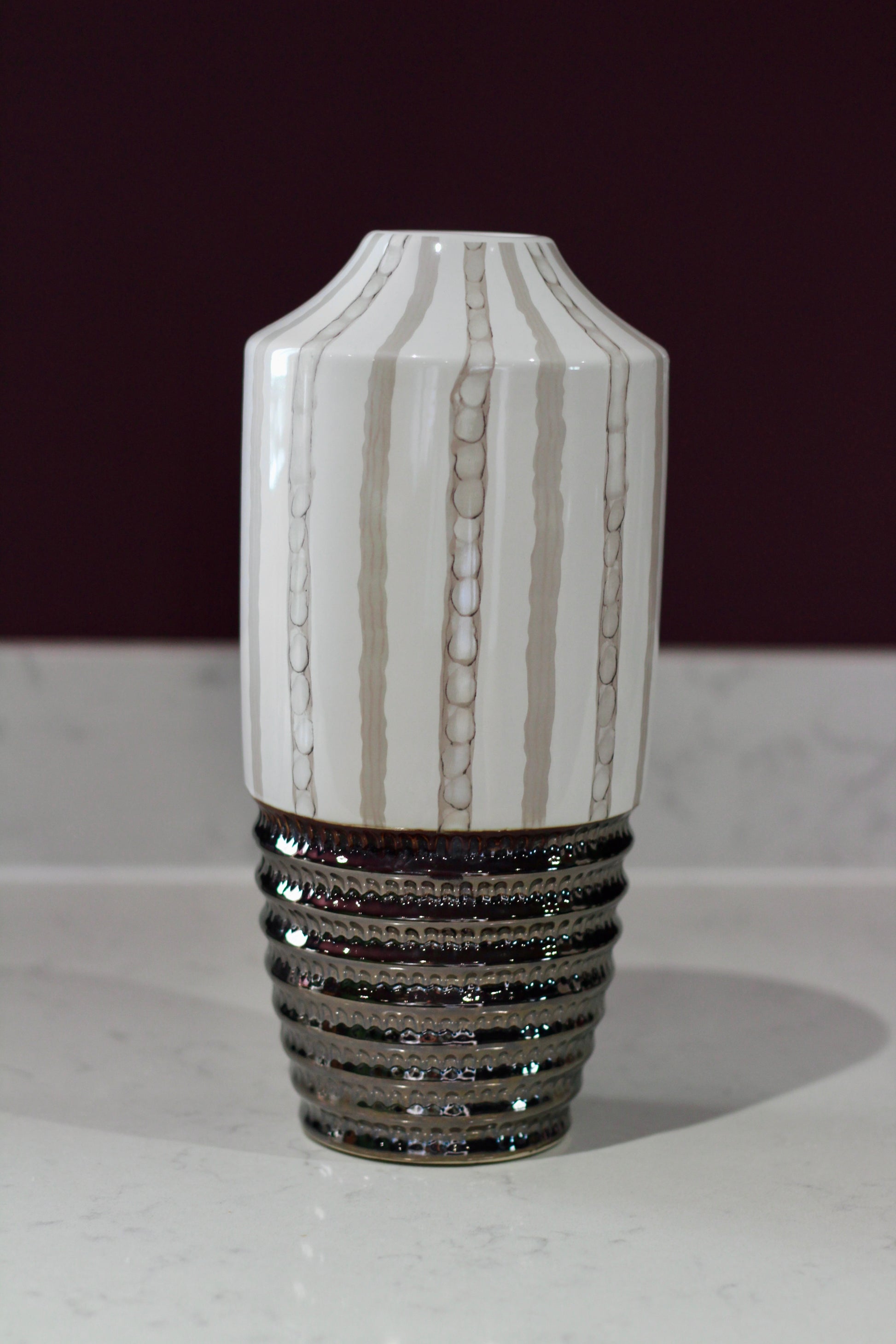 Cream & Bronze Textured Ceramic Vase | Small & Large styled view – Leya Buster Interiors