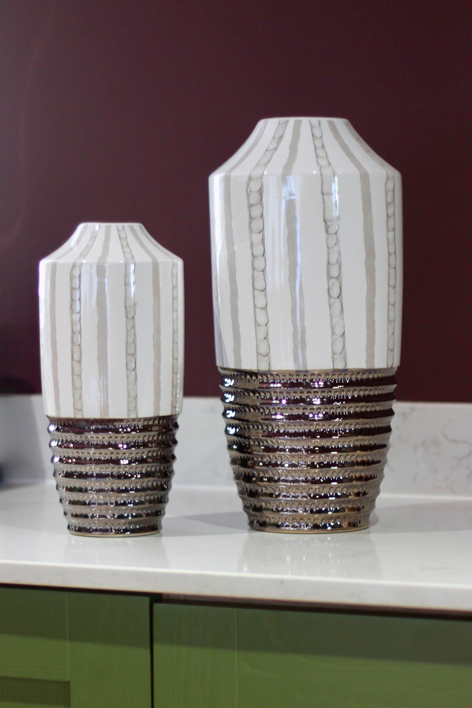 Cream & Bronze Textured Ceramic Vase | Small & Large styled view – Leya Buster Interiors