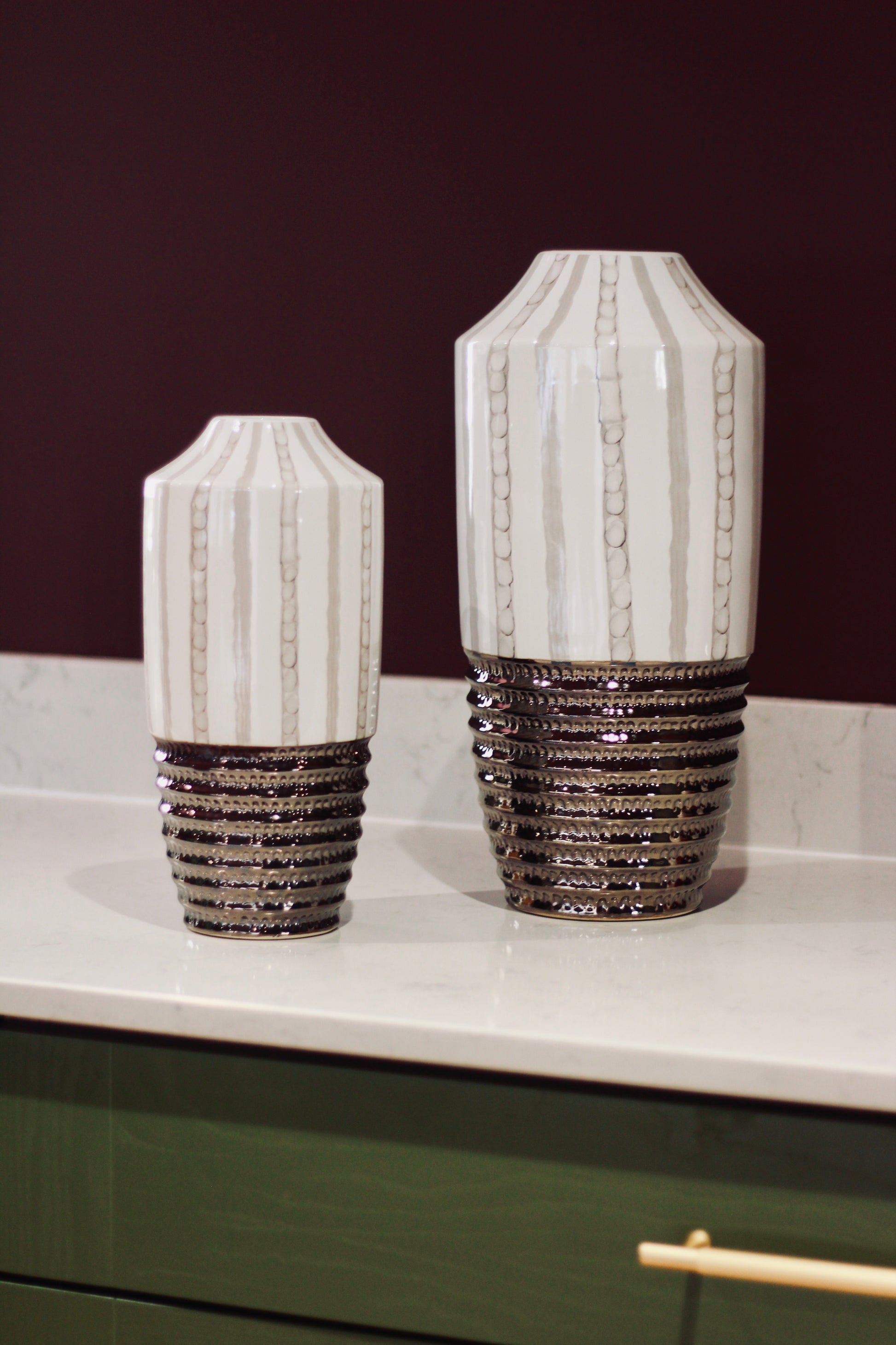 Cream & Bronze Textured Ceramic Vase | Small & Large styled view – Leya Buster Interiors