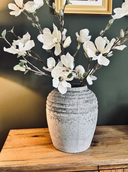 Antique Grey Terracotta Pot Vase styled view – Leya Buster Interiors