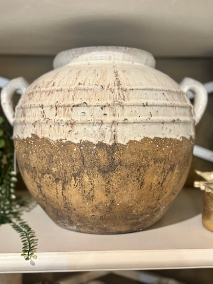 Aged Cream Terracotta Pot Vase with Handles styled view – Leya Buster Interiors