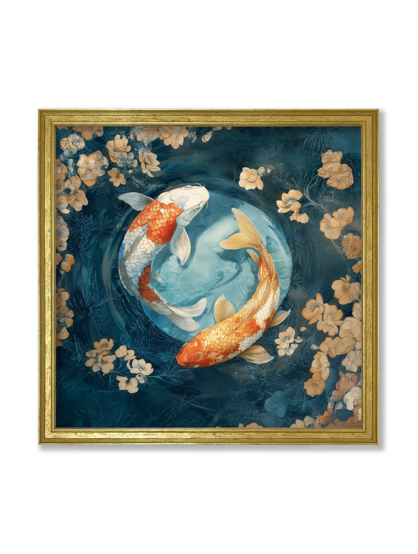 Japanese Koi Carp Dawn – Gold Hurstwood Square Frame detail – Leya Buster Interiors