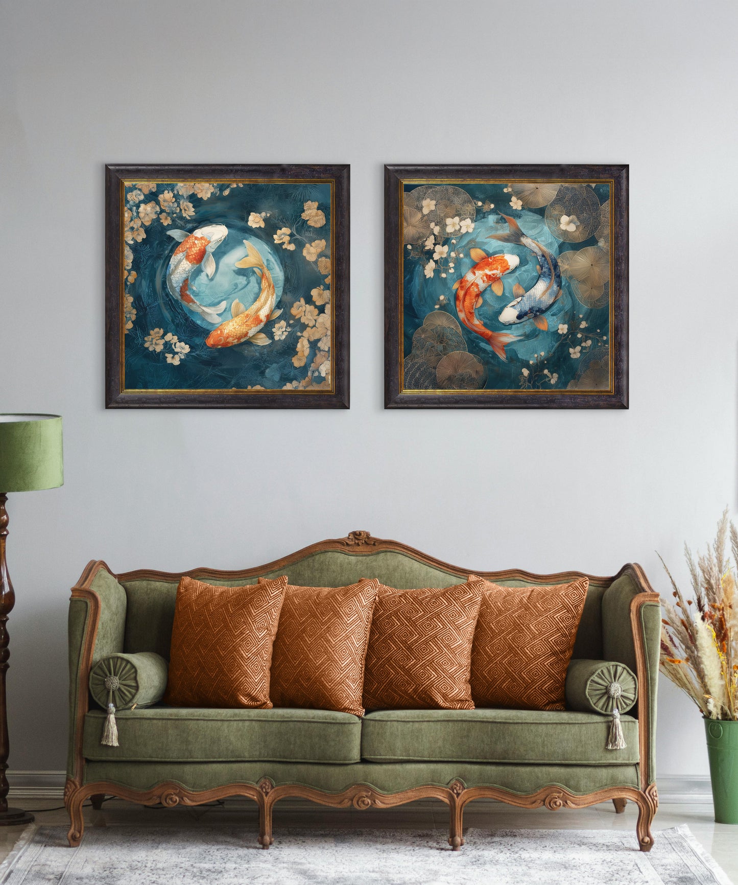 Japanese Koi Carp Dusk – Oxford Square Frame – framed wall art at Leya Buster Interiors