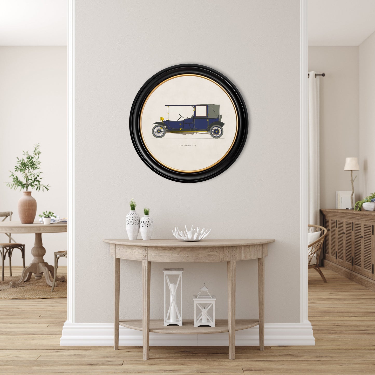 1910 LANCHESTER 28 in Round Frame – framed wall art at Leya Buster Interiors