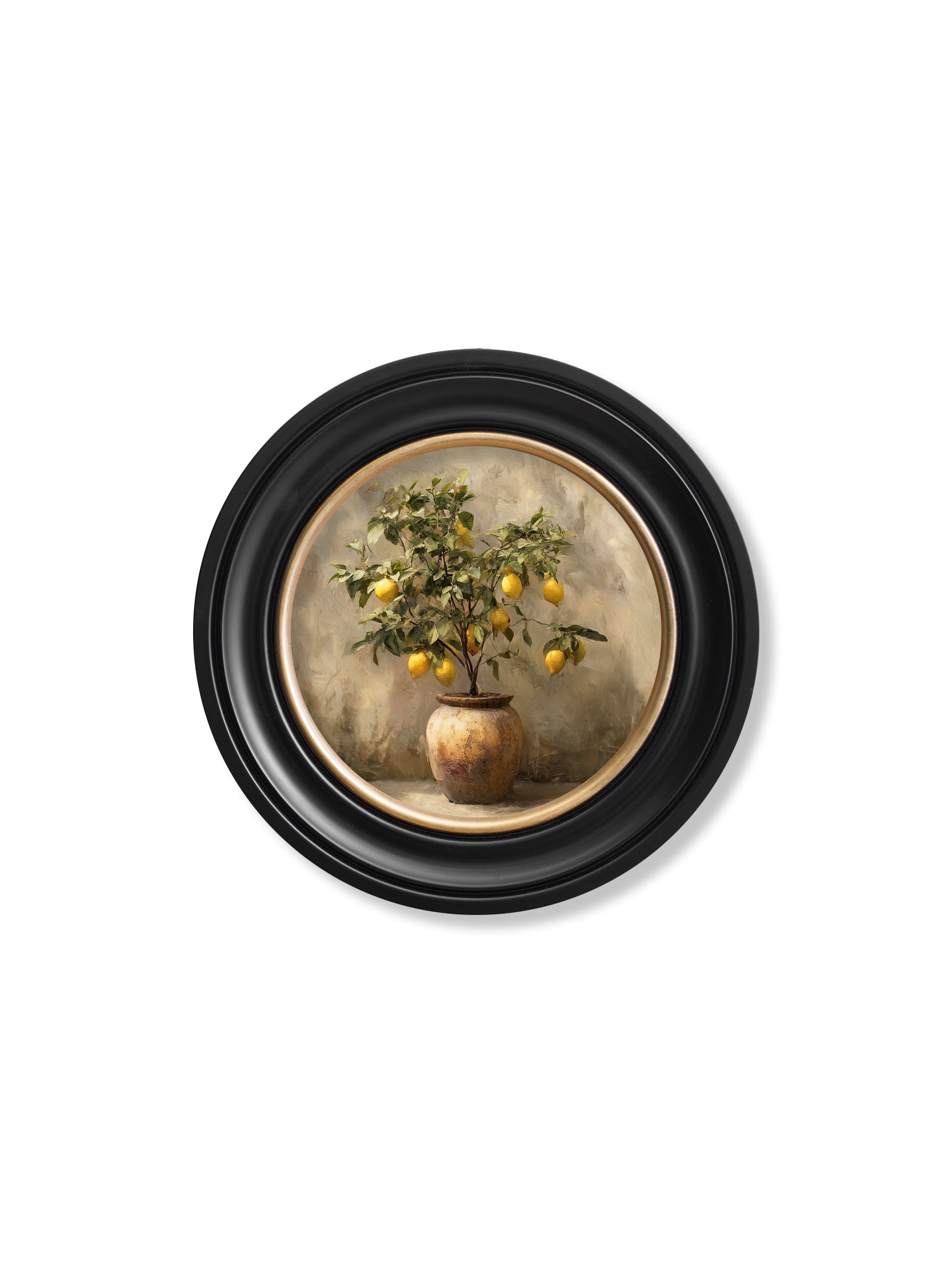 Mediterranean Lemon Tree – Oxford Round Frame styled view – Leya Buster Interiors