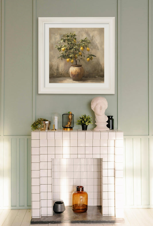 Mediterranean Lemon Tree – Cream Hurstwood Square Frame – framed wall art at Leya Buster Interiors