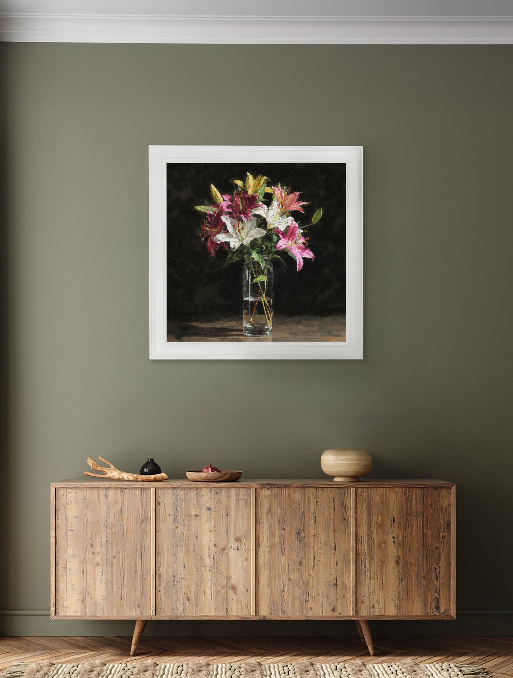 Lilies After Dark – White Hurstwood Square Frame – framed wall art at Leya Buster Interiors