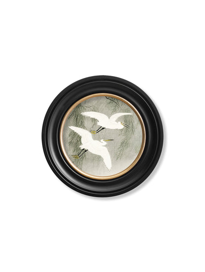 c.1910 Little Egrets – Ohara Koson in Round Frames styled view – Leya Buster Interiors