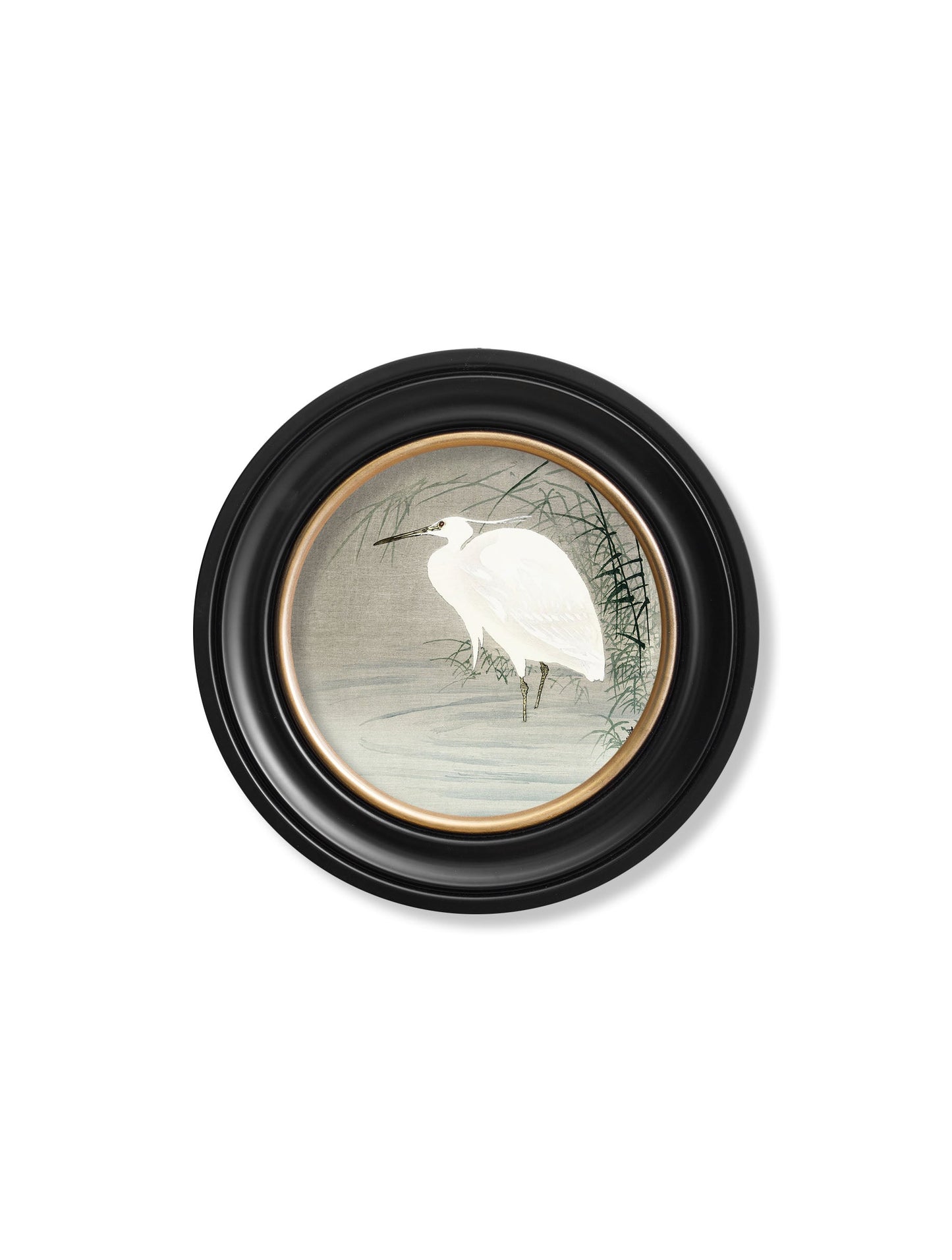 c.1910 Little Egrets – Ohara Koson in Round Frames styled view – Leya Buster Interiors